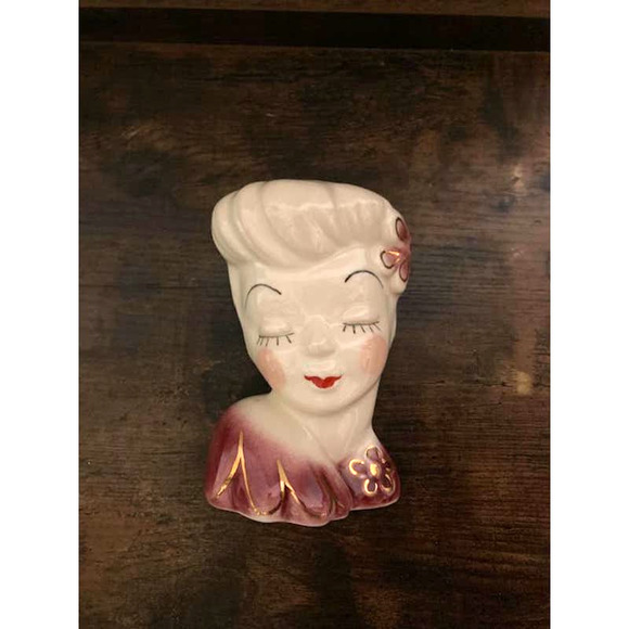 1950's Pin-up Lady WALL Pocket Planter - Red Lips Glam Girl Head Vase - Picture 3 of 6